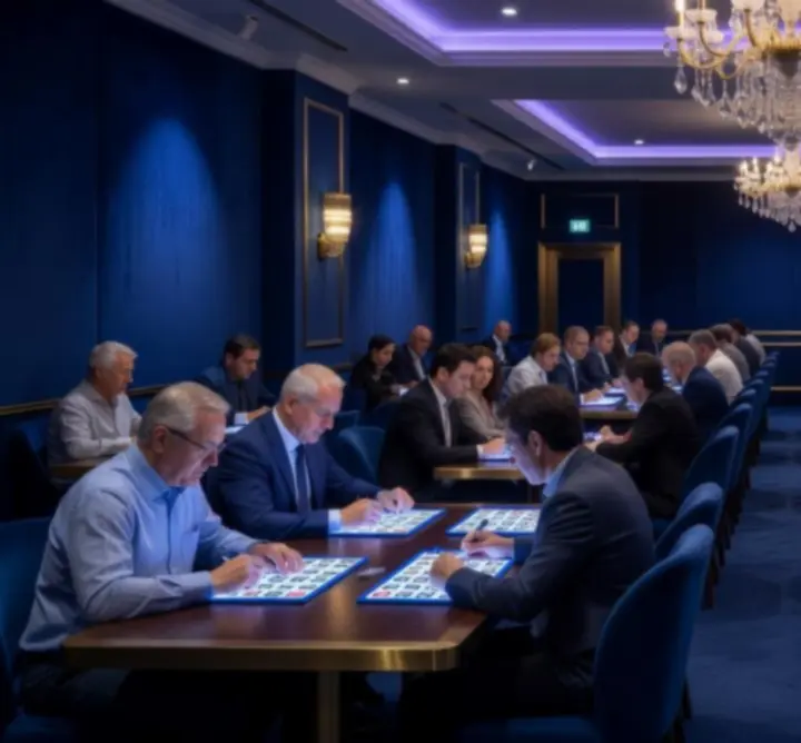 A DorvArena lenyűgöző, kék és arany fényekkel megvilágított bingo terme